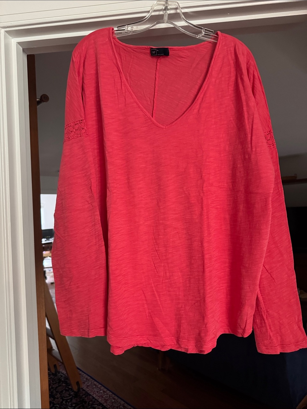 GAP Coral V-Neck Long Sleeve cotton Top